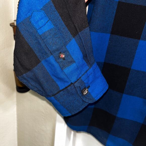 Wrangler Mens Check Gingham Button Front Shirt - Blue Black, Size L - Picture 6 of 8